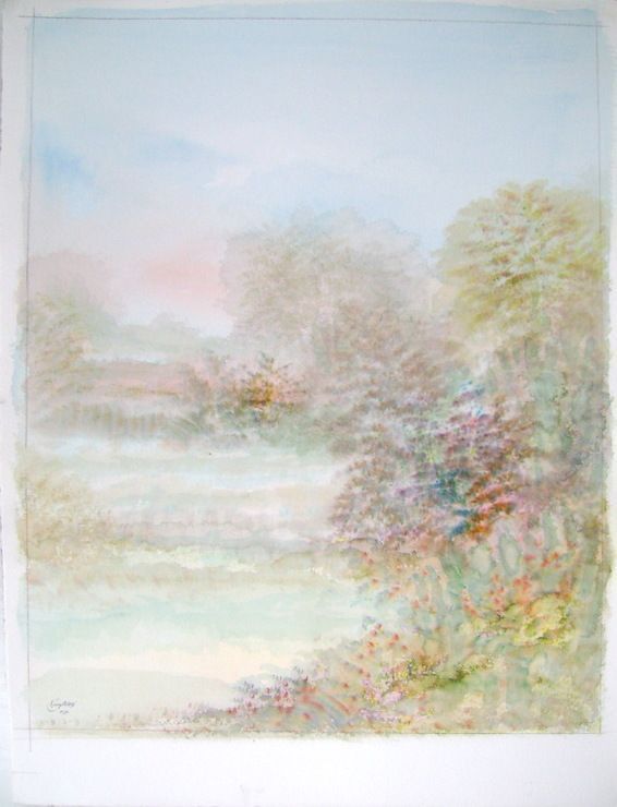 Ribes Guy   Large Format Original Watercolor And Gouache   Romantic Landscape 12