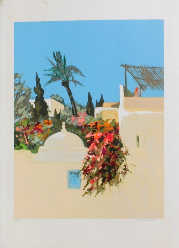 Carsuzan Jean Claude   Lithograph   Palm Tree And Bougainvillea