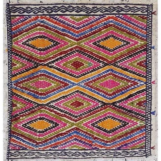 1970s Vintage Miniature Embroidered Turkish Kilim Rug