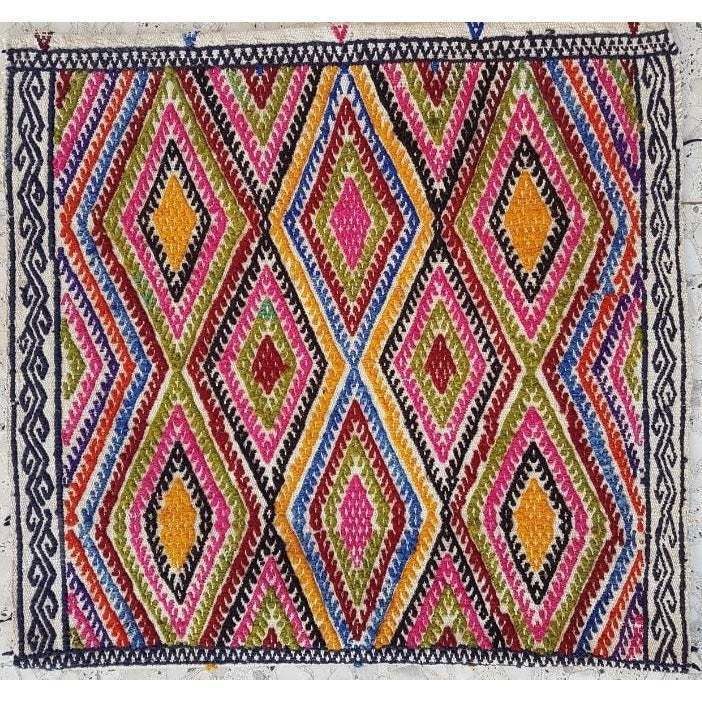 1970s Vintage Miniature Embroidered Turkish Kilim Rug photo for sale
