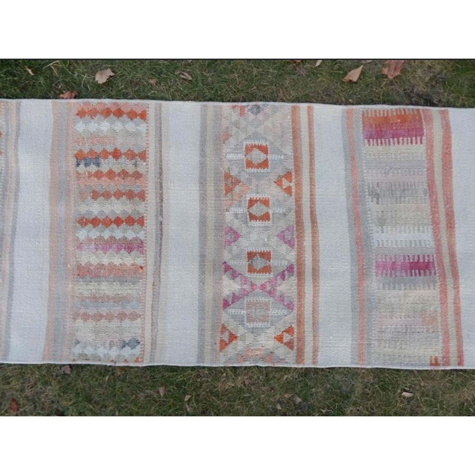 Turkish Handwoven Oushak Kilim Rug Runner For Home Decor, Traditional Old Wool Kelim