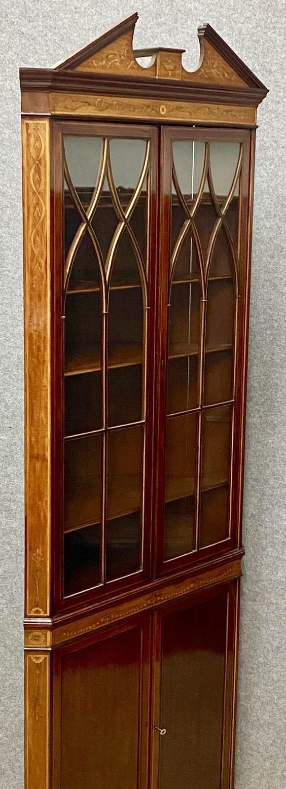 Furniture Sheraton Revival Mahogany & Satinwood Inlaid Corner Cabinet photo
