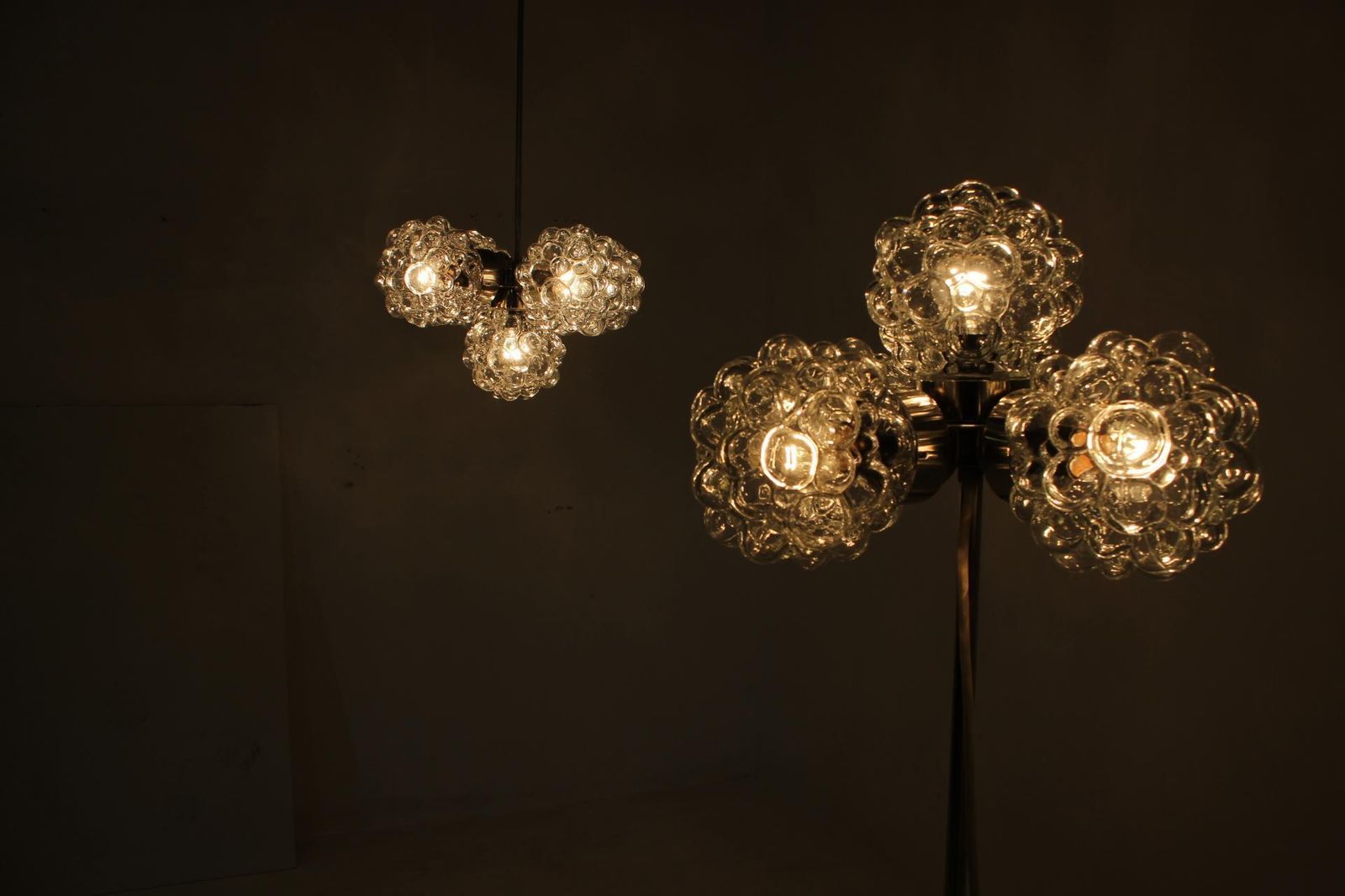 Set Of Floor Lamp And Chandelier "Raspberry", Kamenický šenov, 1970 photo vintage