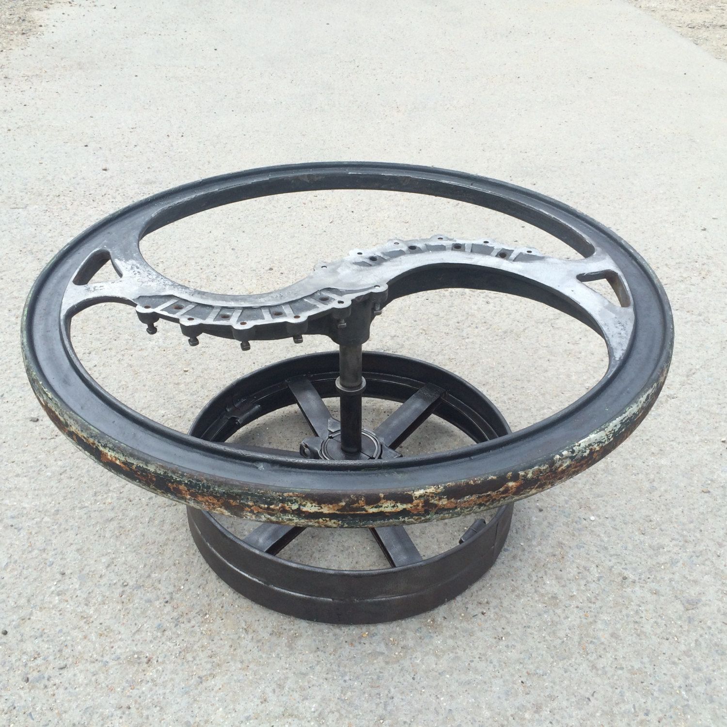 Two Wheel Industrial Vintage Glass Topped Coffee Table For Customisation. Guide Price Only.