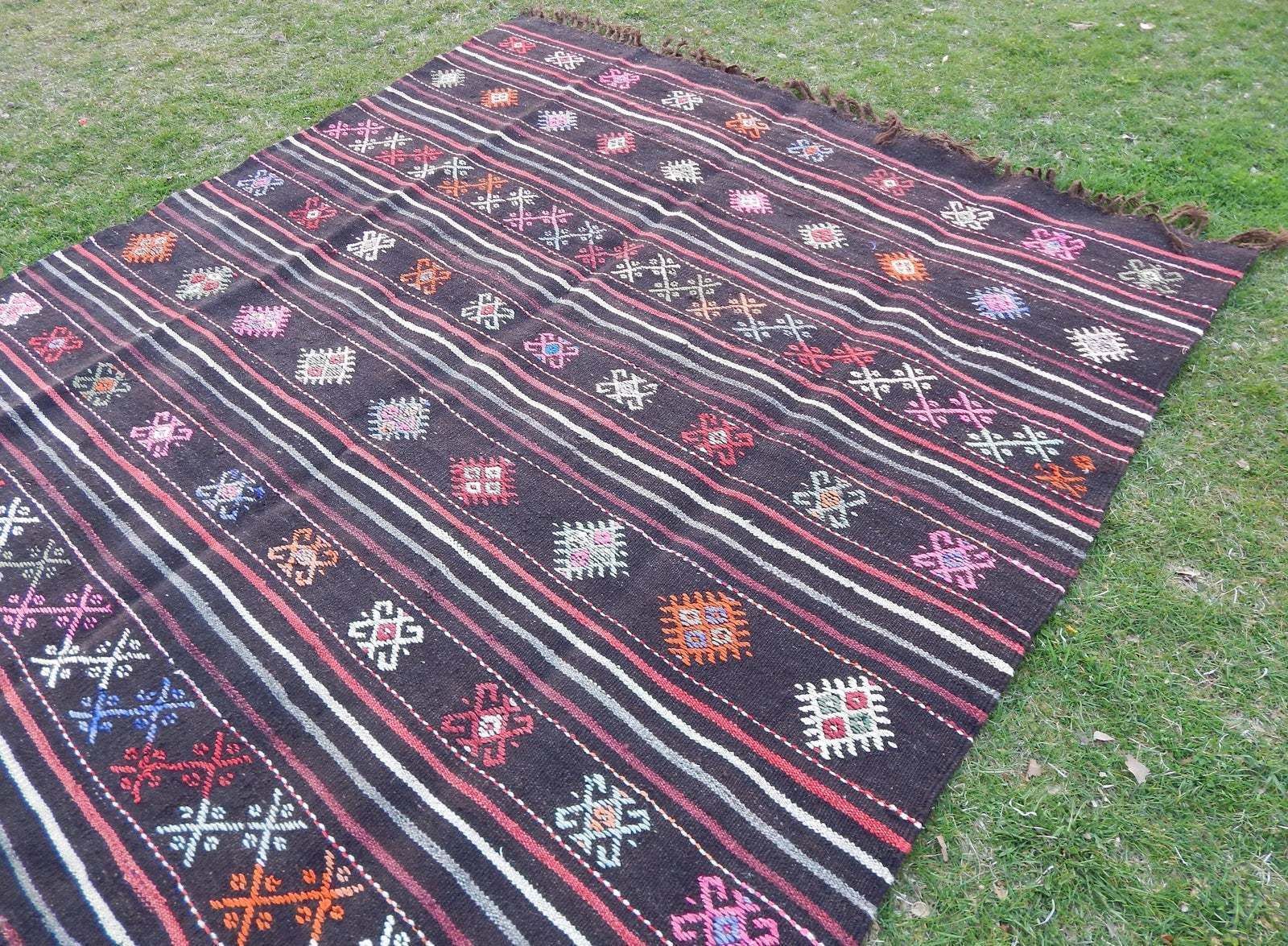 1980s Unique Kurdish Tapis Kilim Tapestry, Vintage Geometric Pattern Tribal Flatweave Kelim, Moroccan Style Rug, 6'11'' X 9'4'' / 211 X 285 Cm photo vintage