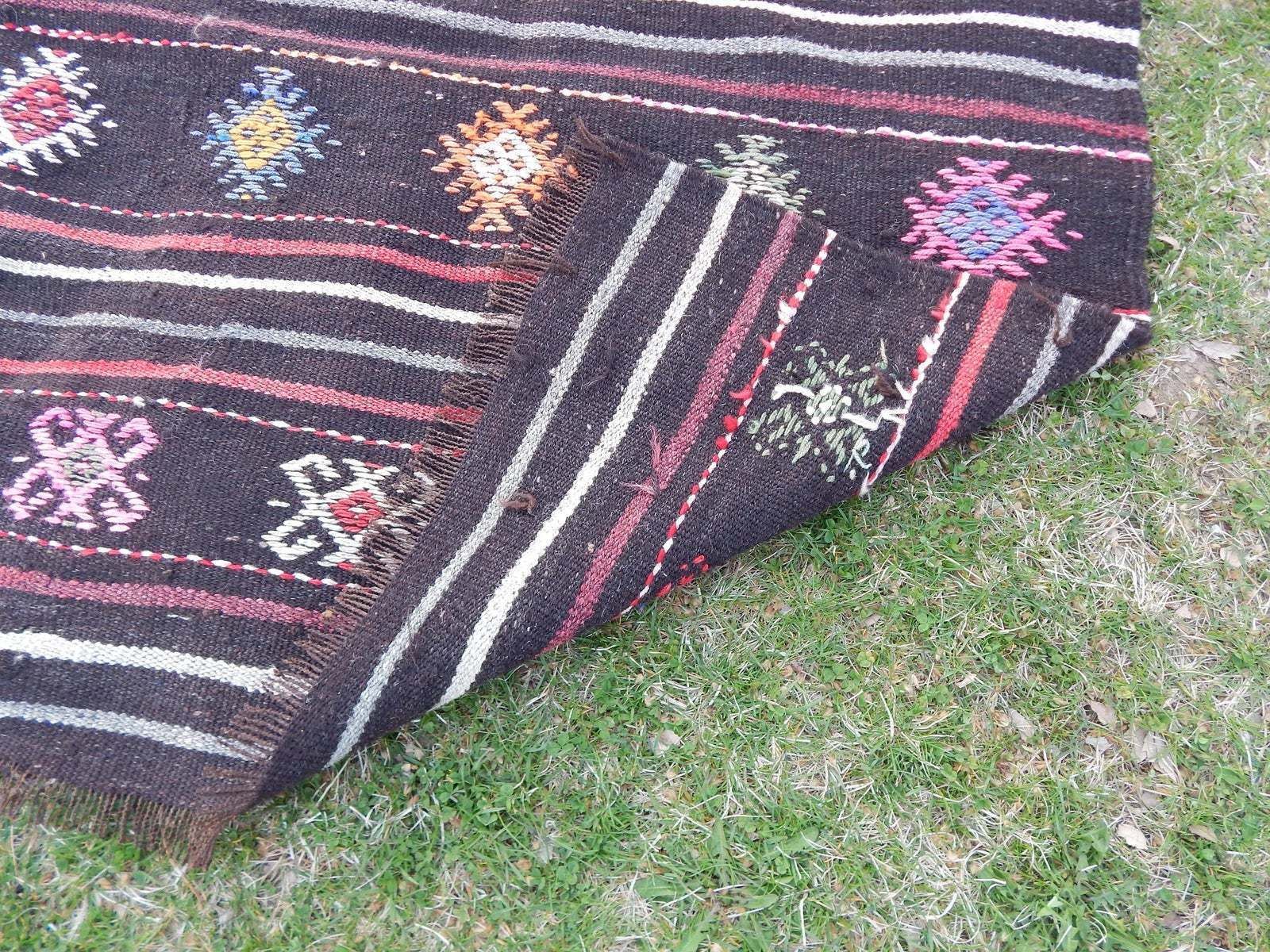 Textiles 1980s Unique Kurdish Tapis Kilim Tapestry, Vintage Geometric Pattern Tribal Flatweave Kelim, Moroccan Style Rug, 6'11'' X 9'4'' / 211 X 285 Cm photo