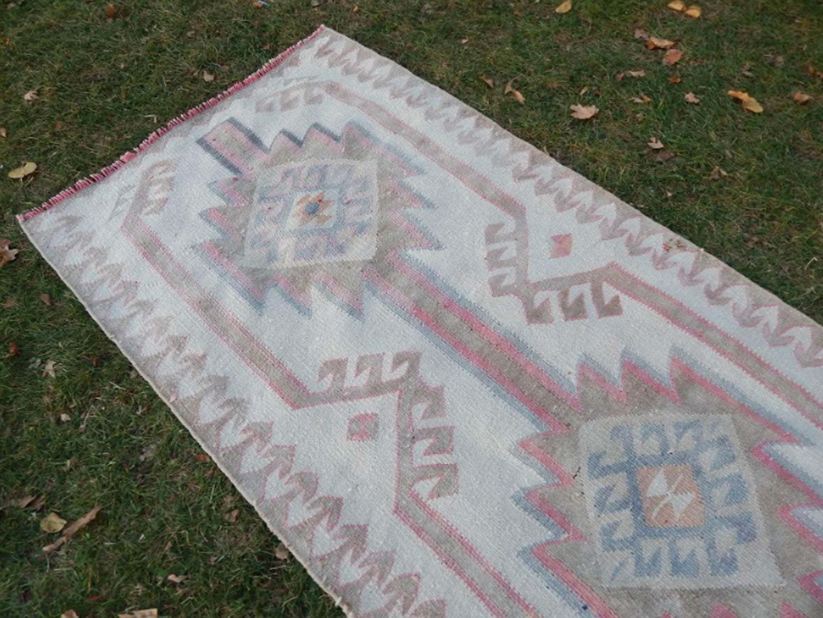 photo furniture Hand Knotted Turkish Runner Rug. Boucherouite Style Herki Rug. Natural Undyed Wool 3′3″ × 12′10″