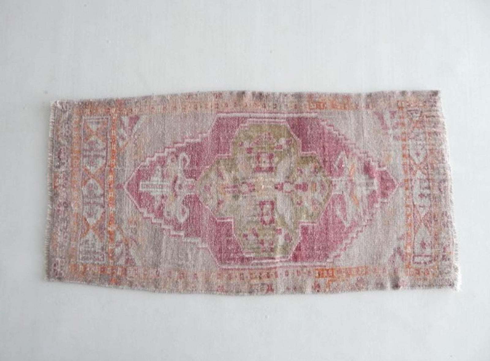 1970s Vintage Petite Distressed Low Pile Turkish Yastik Rug 1′10″ × 3′7″ photo buy