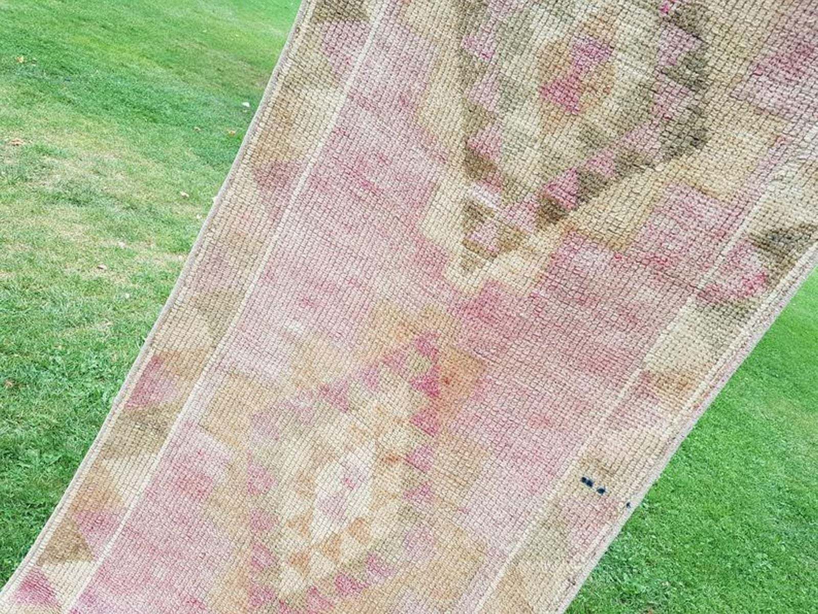 Antique 2.7 X 12.1 Ft. Rose Gold & Pink Color Kurdish Wool Handwoven Gallery Runner Area Rug Traditional Distressed Overdye Oushak Hall Rug photo vinterior