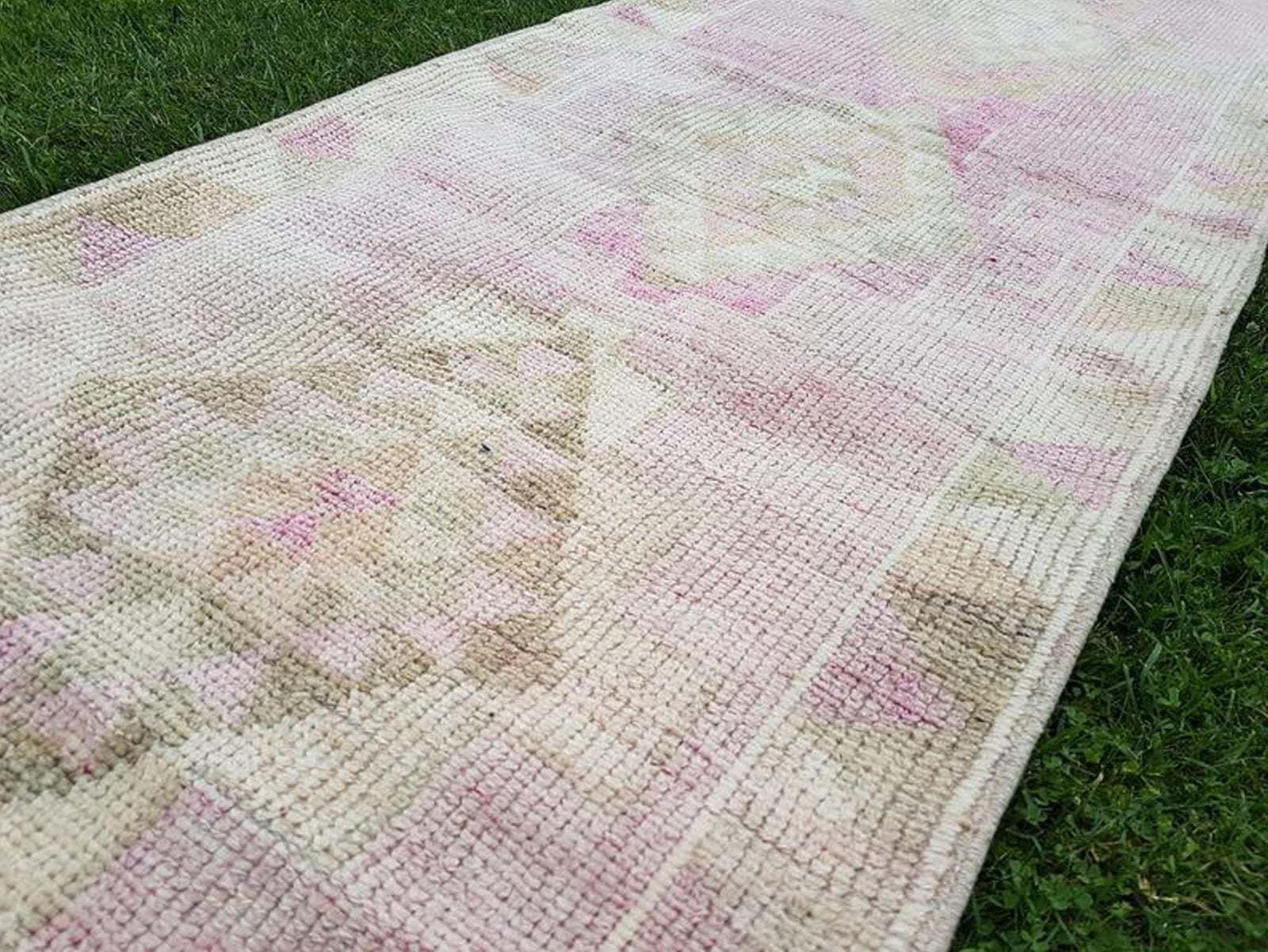 photo furniture Antique 2.7 X 12.1 Ft. Rose Gold & Pink Color Kurdish Wool Handwoven Gallery Runner Area Rug Traditional Distressed Overdye Oushak Hall Rug
