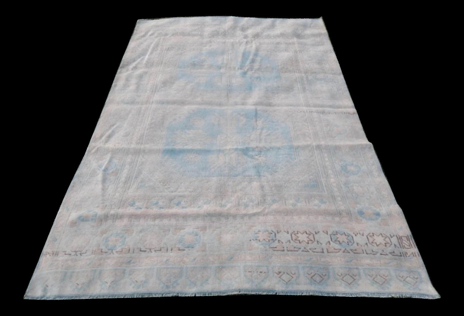 Vintage 1960s Anatolian Geometric Distressed Kars Wool Oushak Rug photo for sale