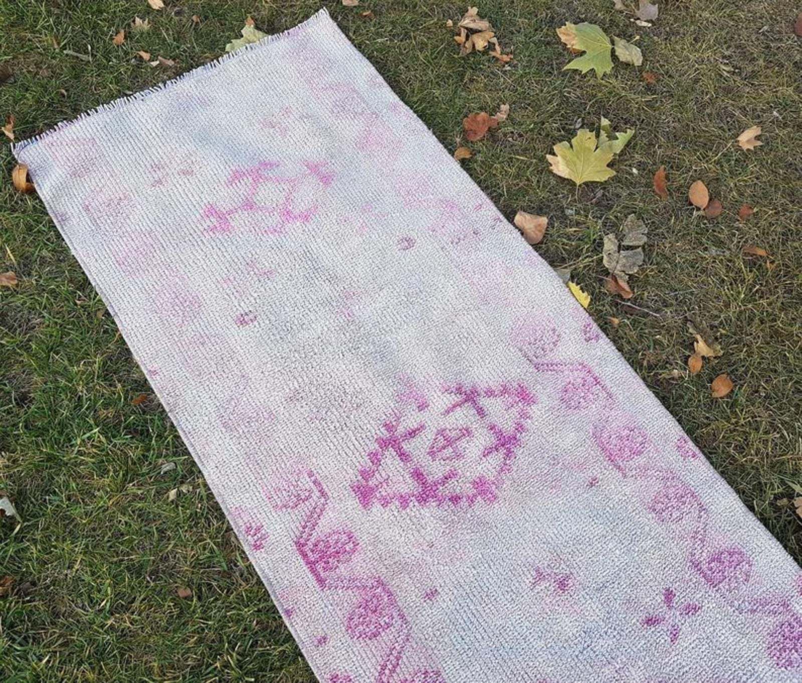 Distressed Rose Gold & Pink Color Kurdish Runner Rug 2'3'' X 11'1'' photo vinterior