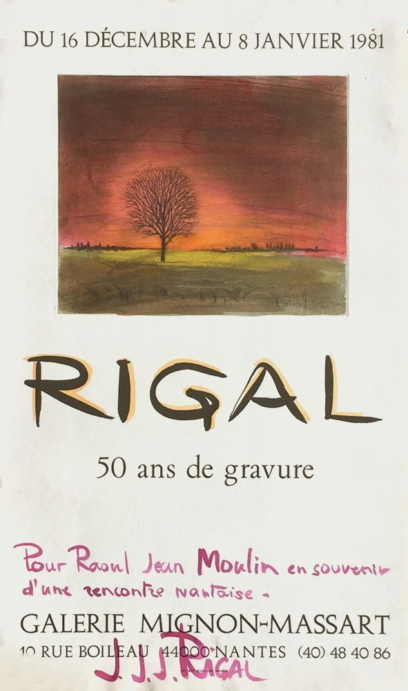 Rigal Jean Jacques (1926 1997) Engraved Poster Exhibition Galerie Mignon Massart Nantes 1981