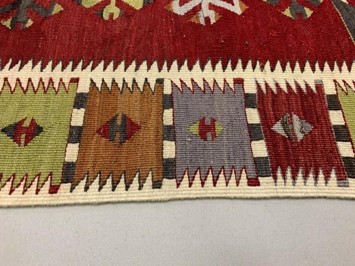 Vintage Turkish Kilim 300x152 Cm Wool Kelim Rug Large Red Black Green Runner photo 795.0