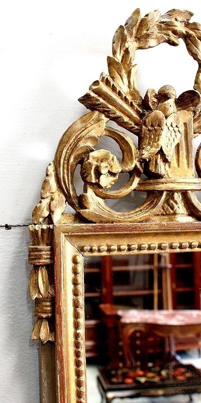 photo furniture Small Mirror In Golden Wood, Louis XVI Style   1st Part Of The 20th Century