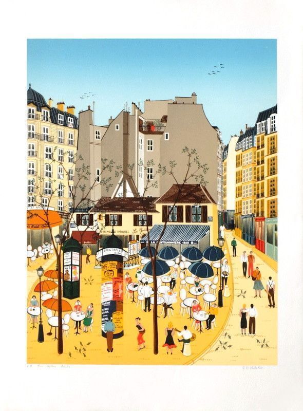 Sabatier Anne Marie Naive Art Lithograph Paris Place Saint André Des Arts