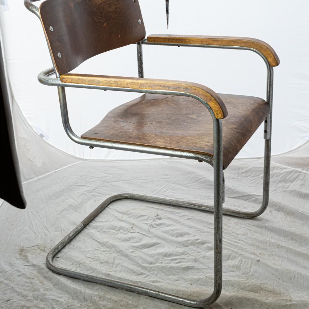 Reclaimed Bauhaus Wooden And Chrome Chair photo vintage