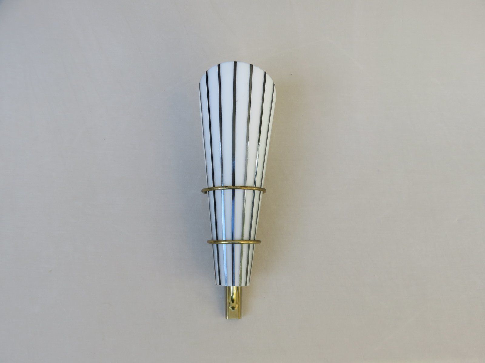 Extraordinary And Elegant Italian Black And White Striped Enamel Glass And Brass Sconces, 1950s, Set Of 4 photo buy