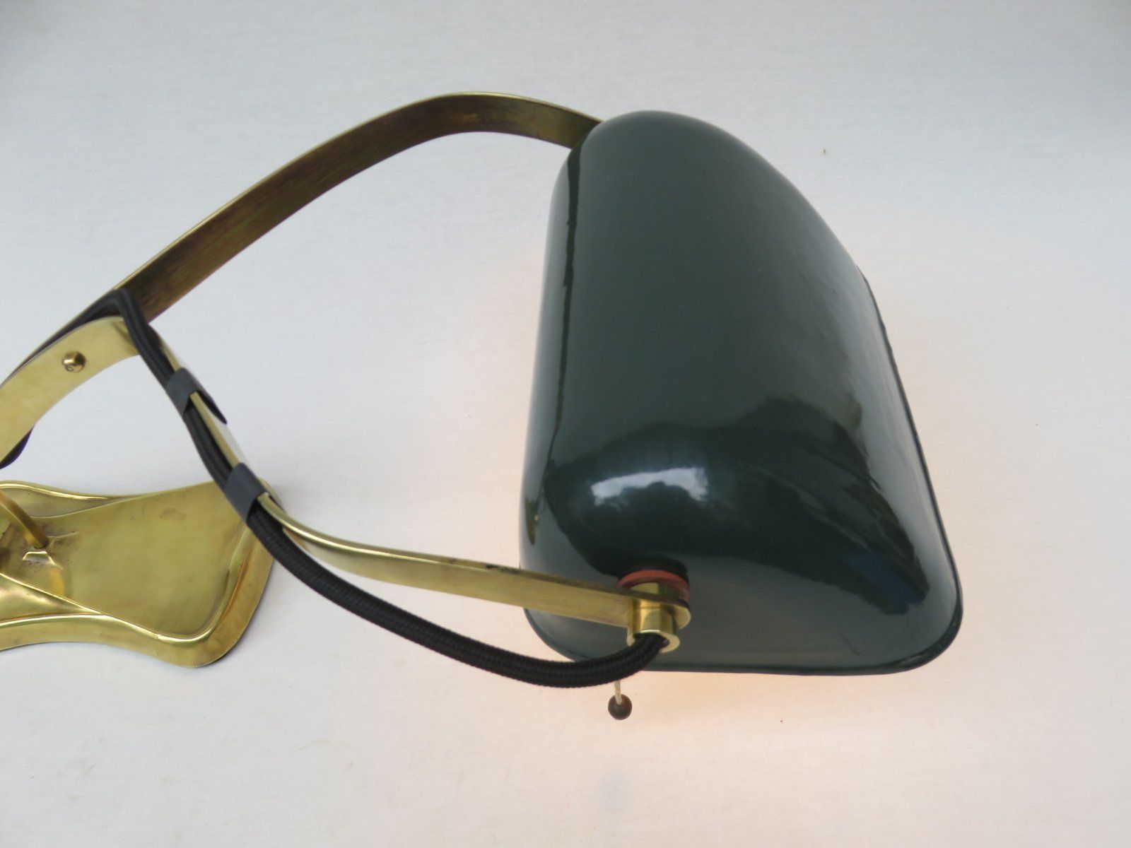 photo for sale Antique Art Nouveau Enameled Brass Bankers Lamp With Dark Green Shade