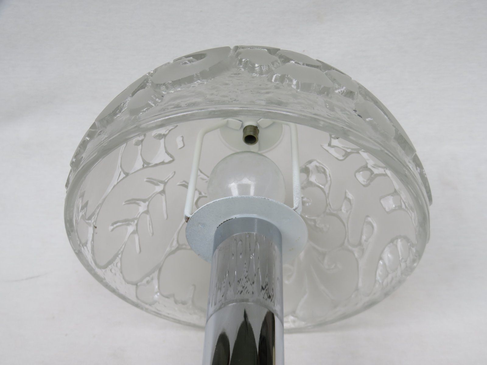 Lighting Small Pressed Glass And Chrome Mushroom Table Lamps From Peill & Putzler, 1970s, Set Of 2 photo