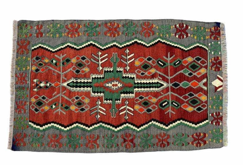 Vintage Kelim Teppich 155x100cm , Antiker Türkisch Kelim Teppich, Vintage Turkish Eshme Kilim Rug photo buy