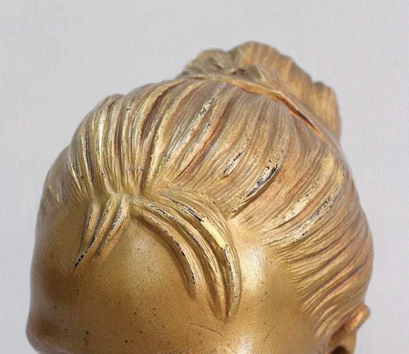 Bust Of A Girl And Twisted Column, In Golden Plaster   1900/1920 photo vintage