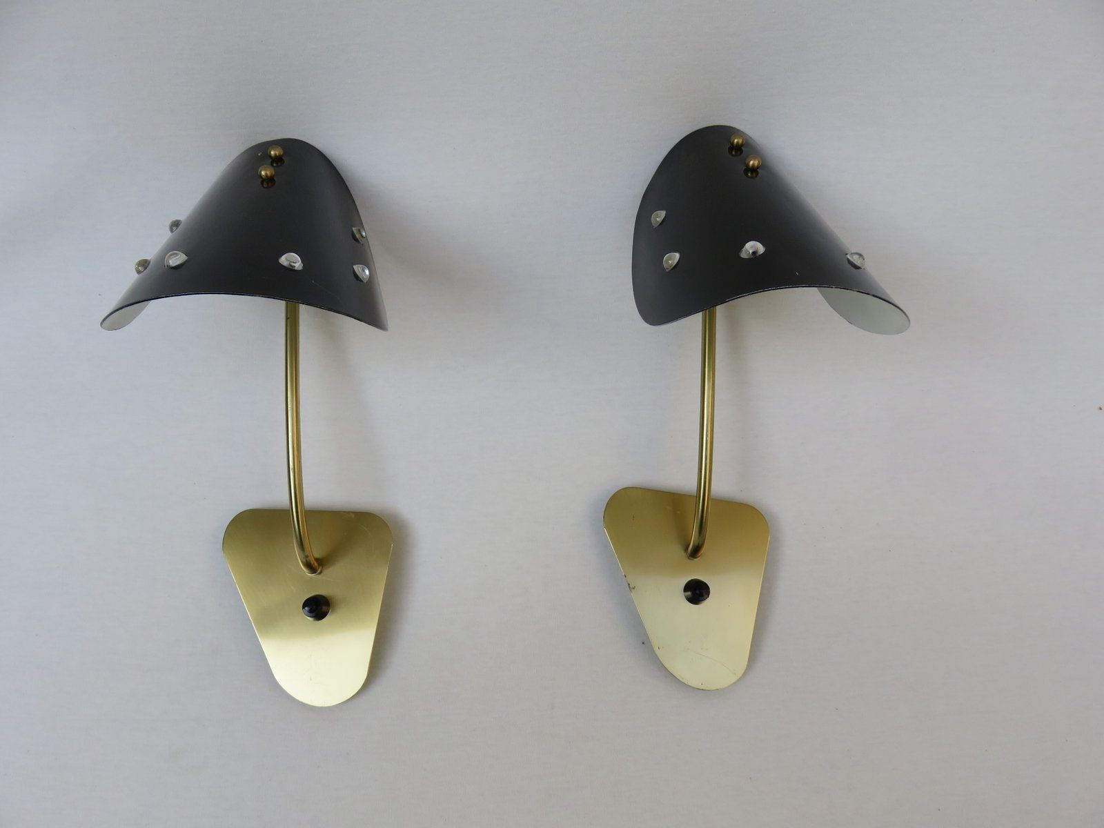 Extraordinary Italian Brass, Black Lacquered Aluminum, And Glass Bead Sconces, 1950s, Set Of 2 photo furniture