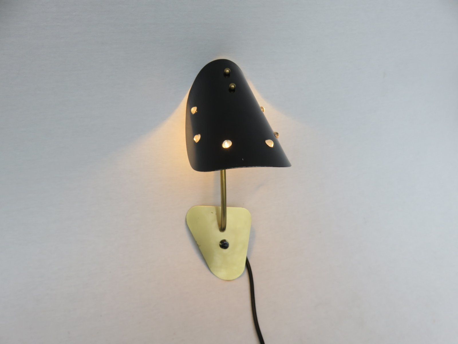 Lighting Extraordinary Italian Brass, Black Lacquered Aluminum, And Glass Bead Sconces, 1950s, Set Of 2 photo