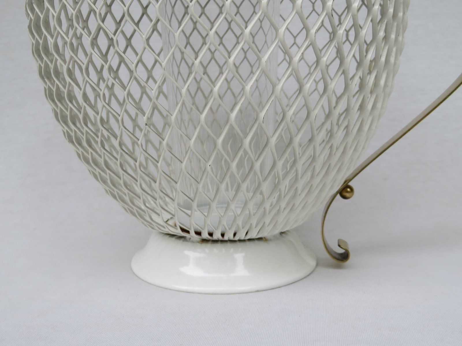 2802.45 Mid Century White & Yellow Metal & Brass Umbrella Stand, Tray, & Jug, Set Of 3 photo