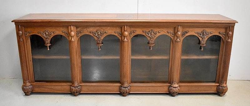 Long Presentation Cabinet, In Walnut, Renaissance Taste   2nd Part Of The 19th Century