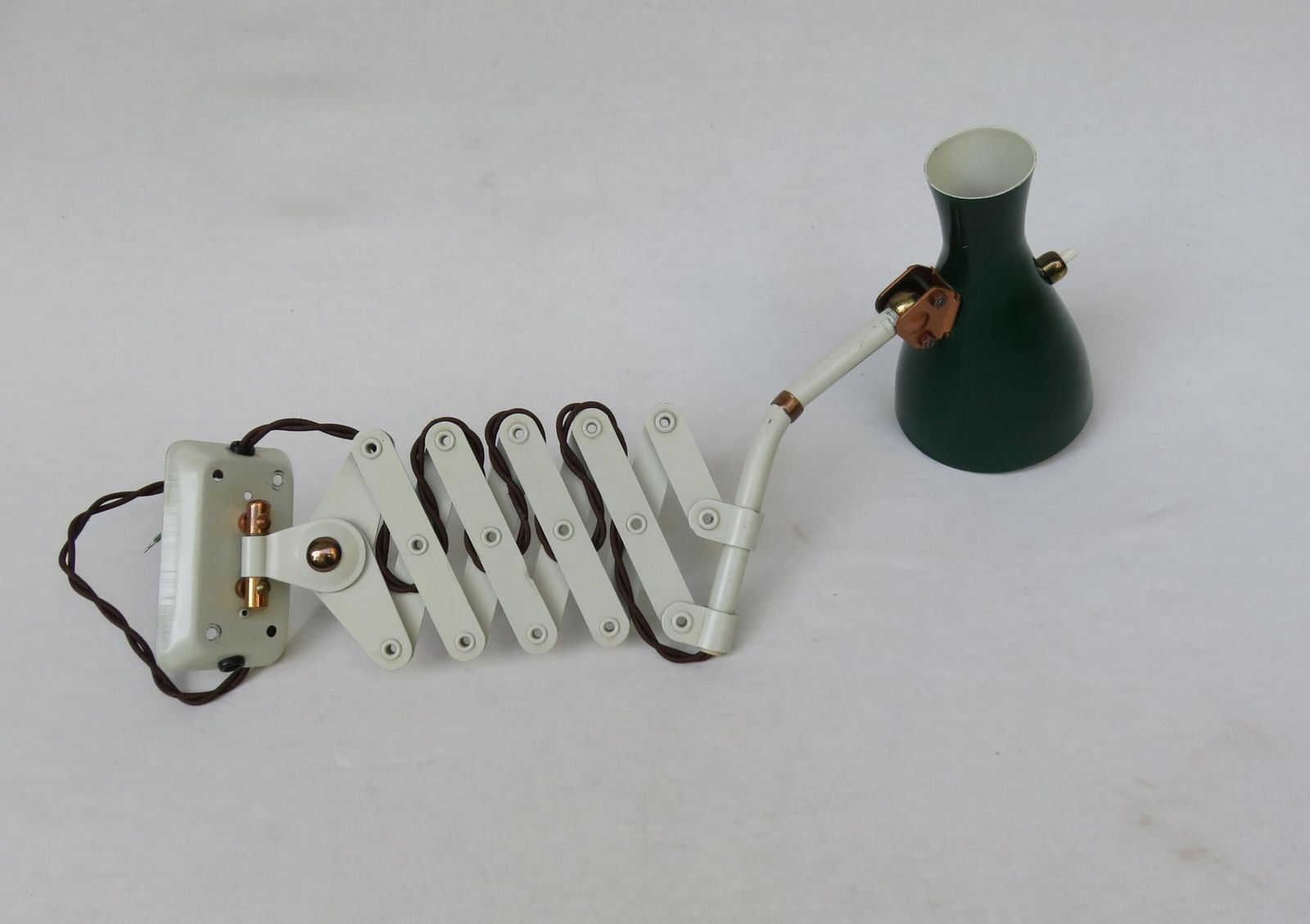 Extraordinary Green And Beige Scissor Lamp From Helo Leuchten, 1960s photo vinterior