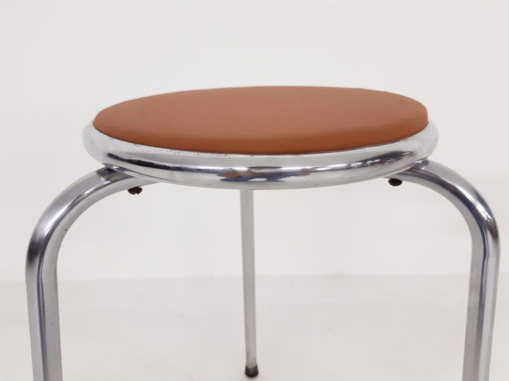 Set Van 3 Chromen Krukken Met Cognackleurige Leren Bekleding, Ca. Jaren 1960 photo buy