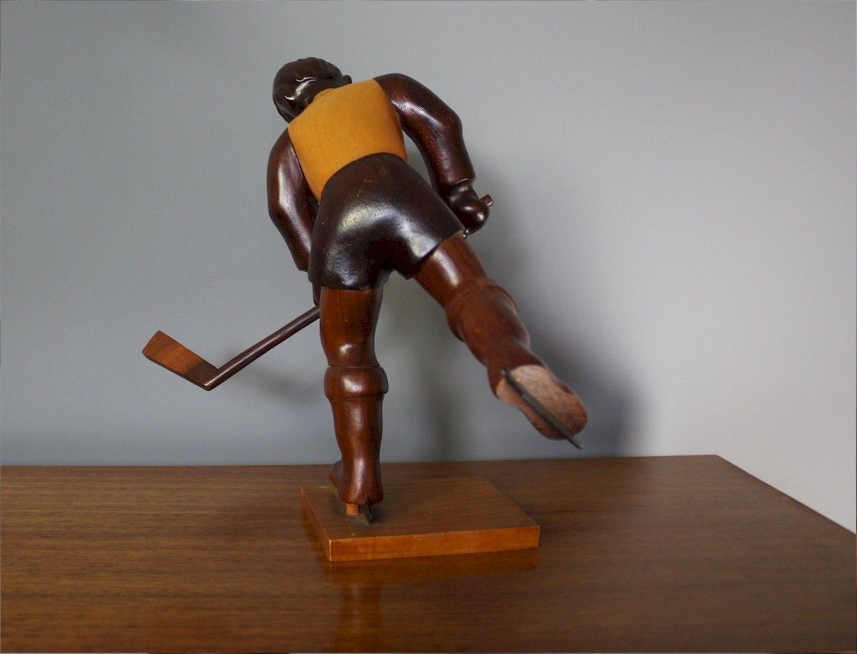 Italian Mid Century Romer Vintage Carved Figure Of An Ice Hockey Player photo furniture