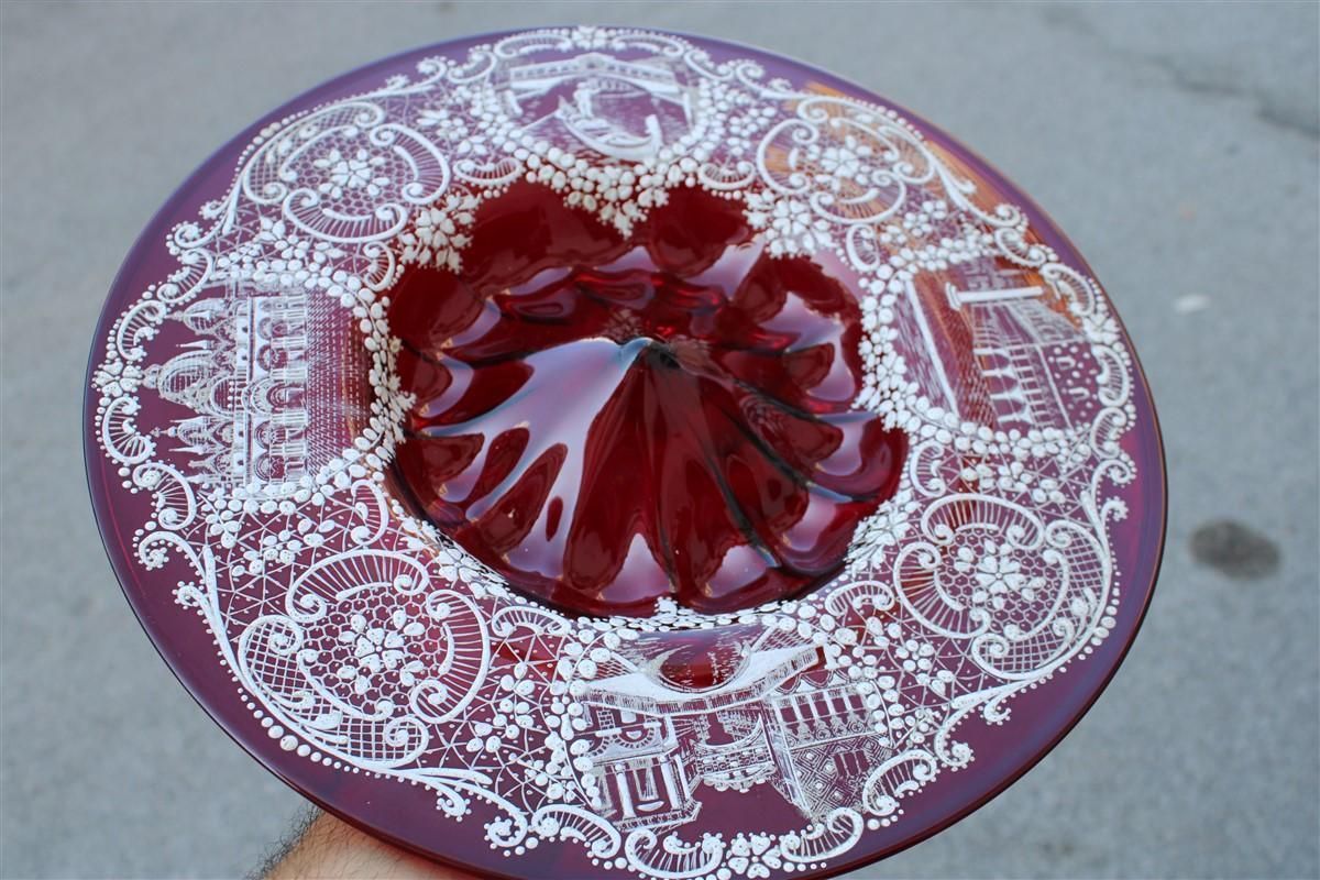 photo for sale Red Rubin Murano Glass Decorative Bowl Style Of Zecchin Cappellin 1920s Italy