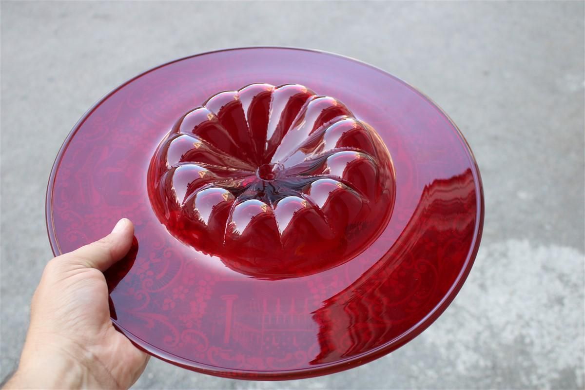 photo vinterior Red Rubin Murano Glass Decorative Bowl Style Of Zecchin Cappellin 1920s Italy