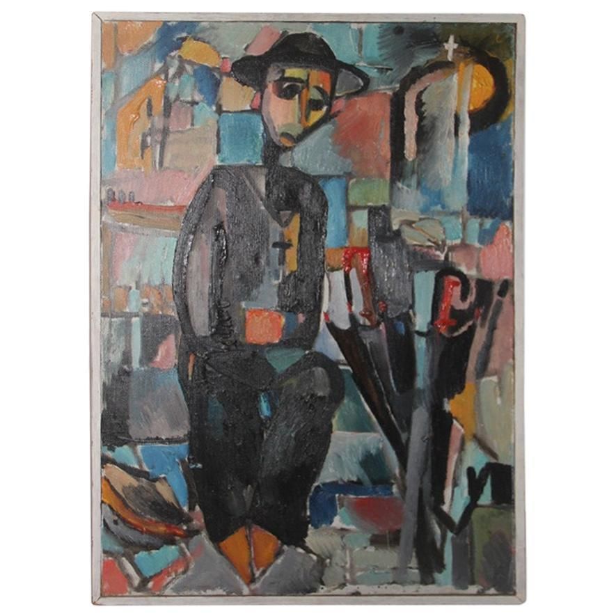 Oil On Canvas 1969 Depicting Jewish Priest With Signature In The Back