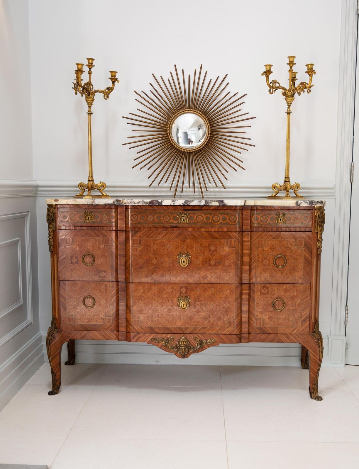 Late 19th C French Gilt Bronze Mounted Tulipwood And Kingwood Marble Topped Commode photo vinterior