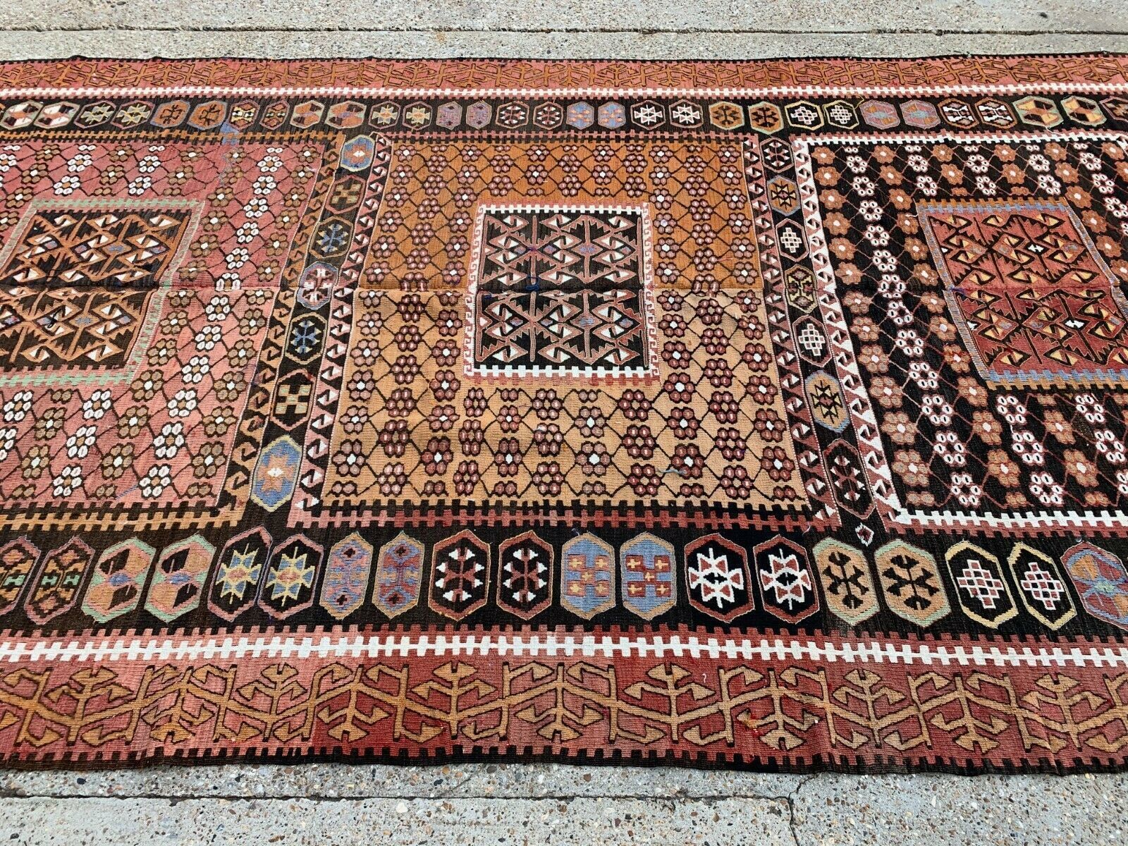 Vintage Turkish Kilim Rug 467x210 Cm Tribal Kelim Red, Green, Black, Gold Large photo Textiles