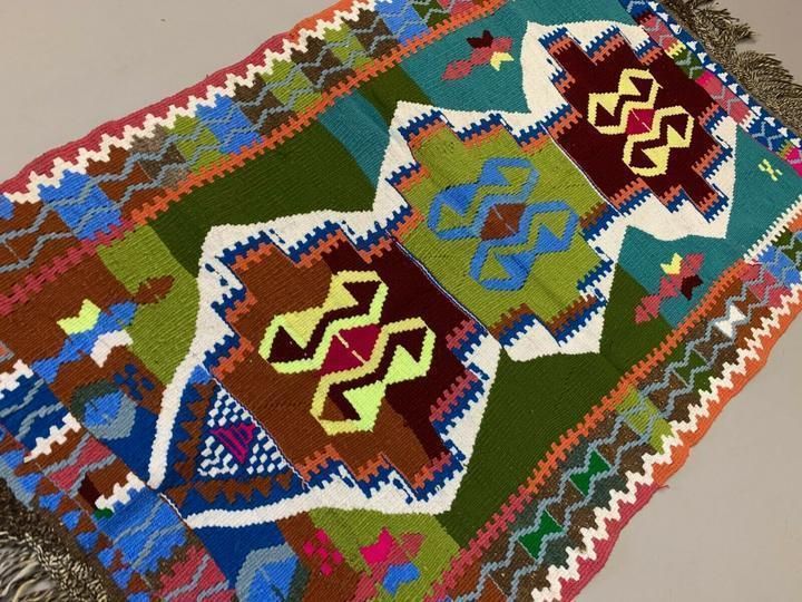 Small Vintage Turkish Kilim 134x85 Cm Wool Kelim Rug Indigo Red Blue Black Grey photo vintage
