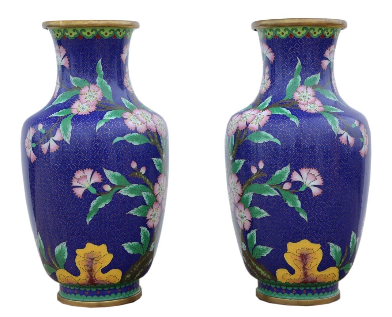 Pair Of Handed Mid 20th Century Chinese Cloisonne Vases. photo Home Decor