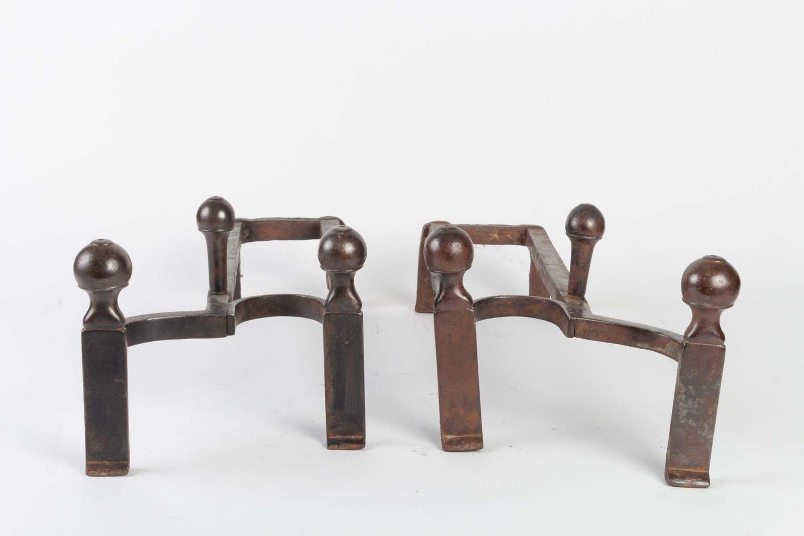 Pair Of Fireplace Dogs In Patinated Bronze, 19th Century photo vintage