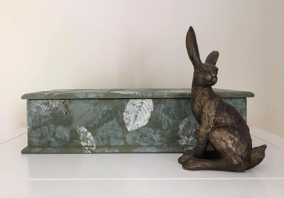 Large Hand Painted Wooden Box, Vintage Wooden Box, Leaf Pattern photo 150.0