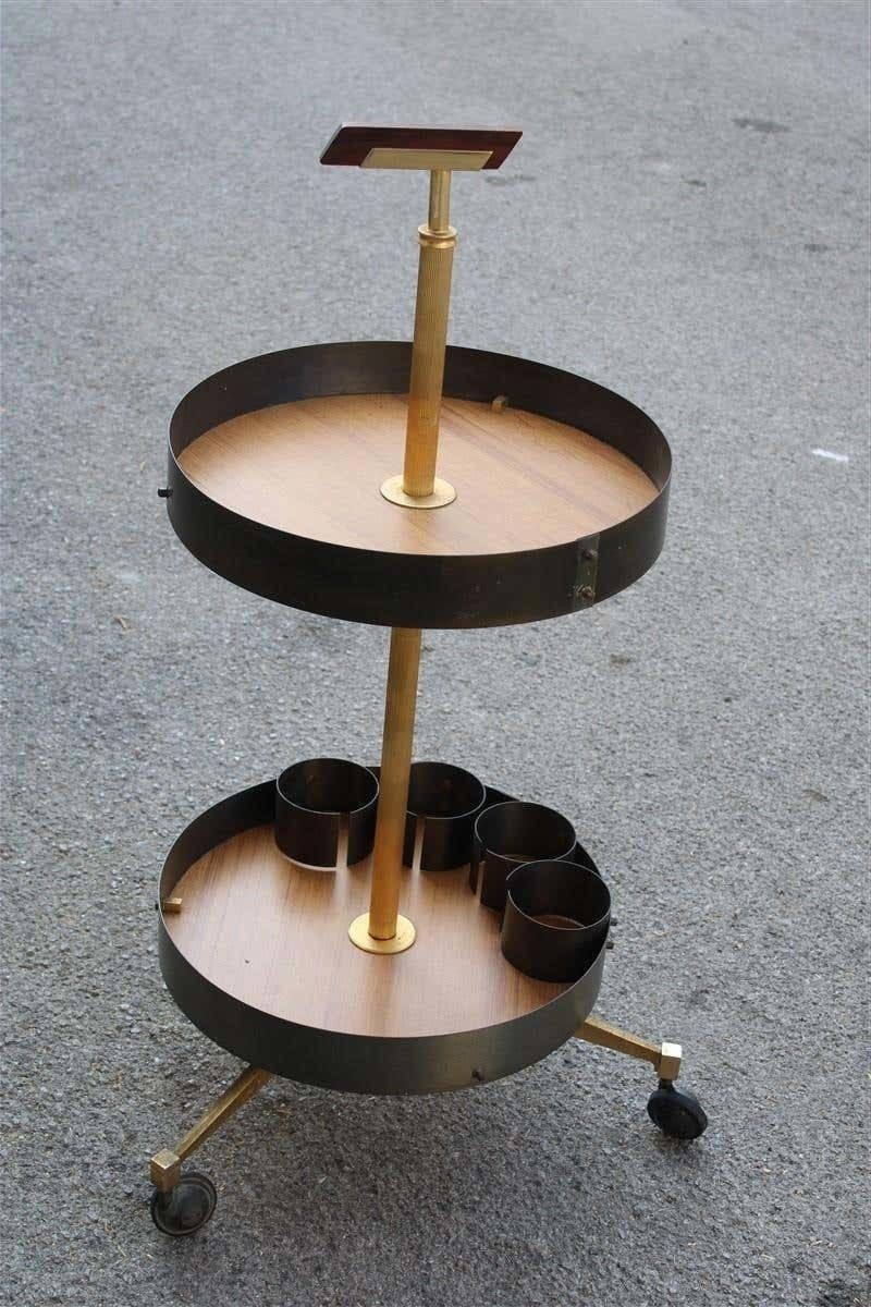 photo for sale Round Bar Trolley In Brass Curved Steel Italian Midcentury Design