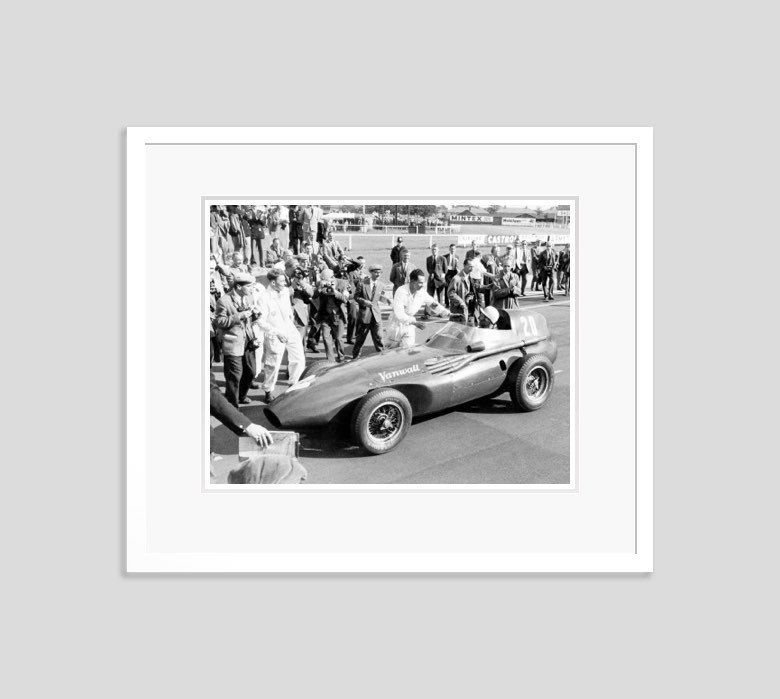 'Stirling Moss Wins' 1957 Archival Pigment Print Framed In White