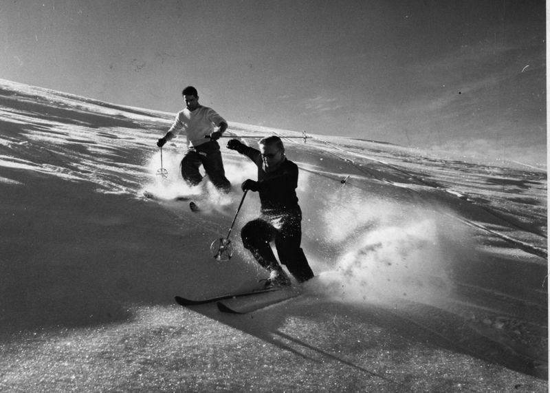 'Klosters Couple' 1955 Oversize Silver Gelatin Print Framed In White photo furniture