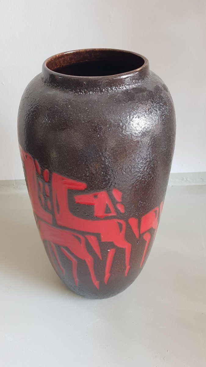 German Ceramic Floor Vase With Horses From Scheurich, 1960s photo Home Decor