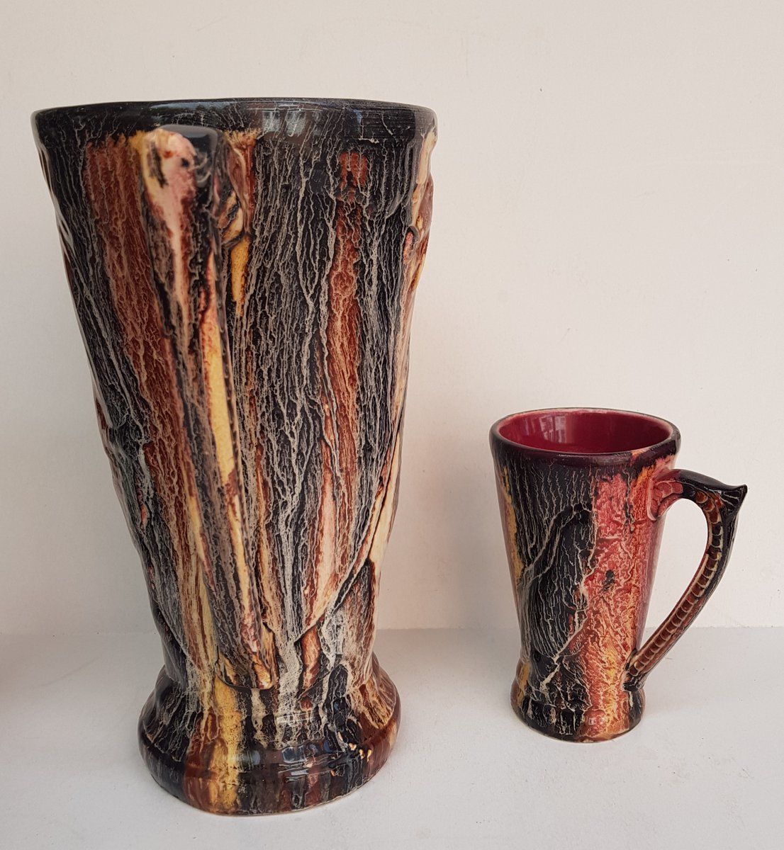 Art Deco Jug And Cups Set With A Dinosaure Pattern, 1940s, Set Of 7 photo for sale