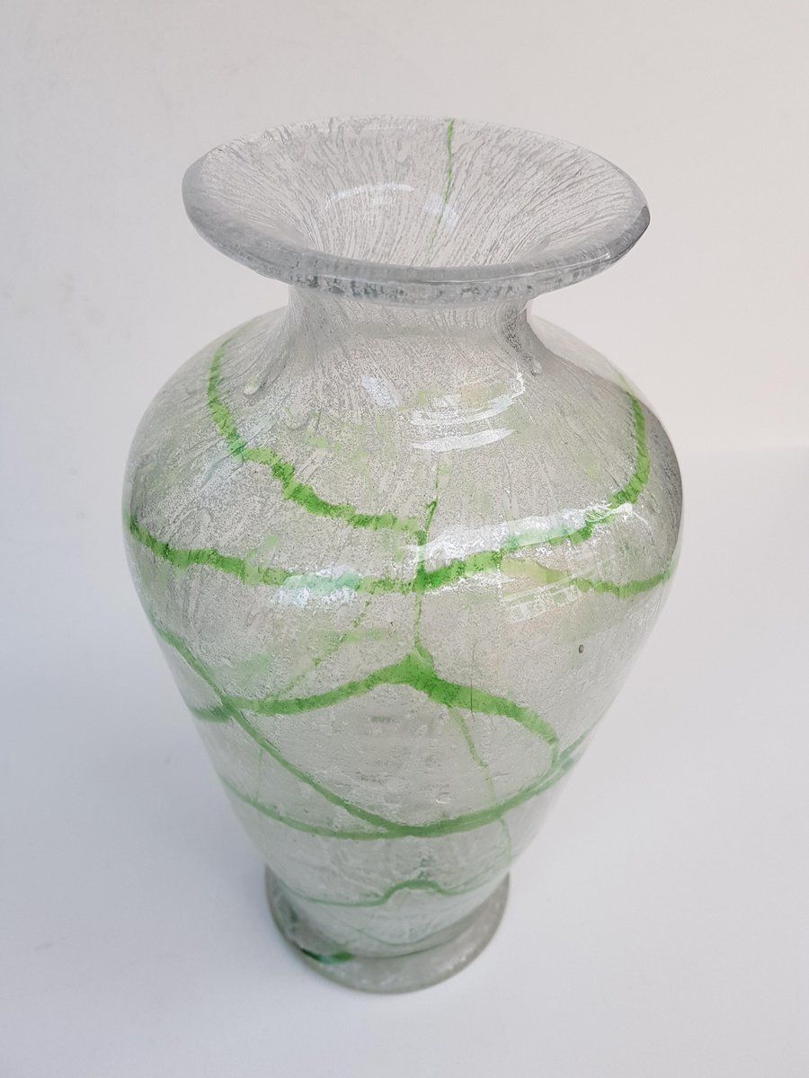 Foam Glass Vase With Green Thread Decor By Johann Lötz Witwe For Spiegelau photo furniture