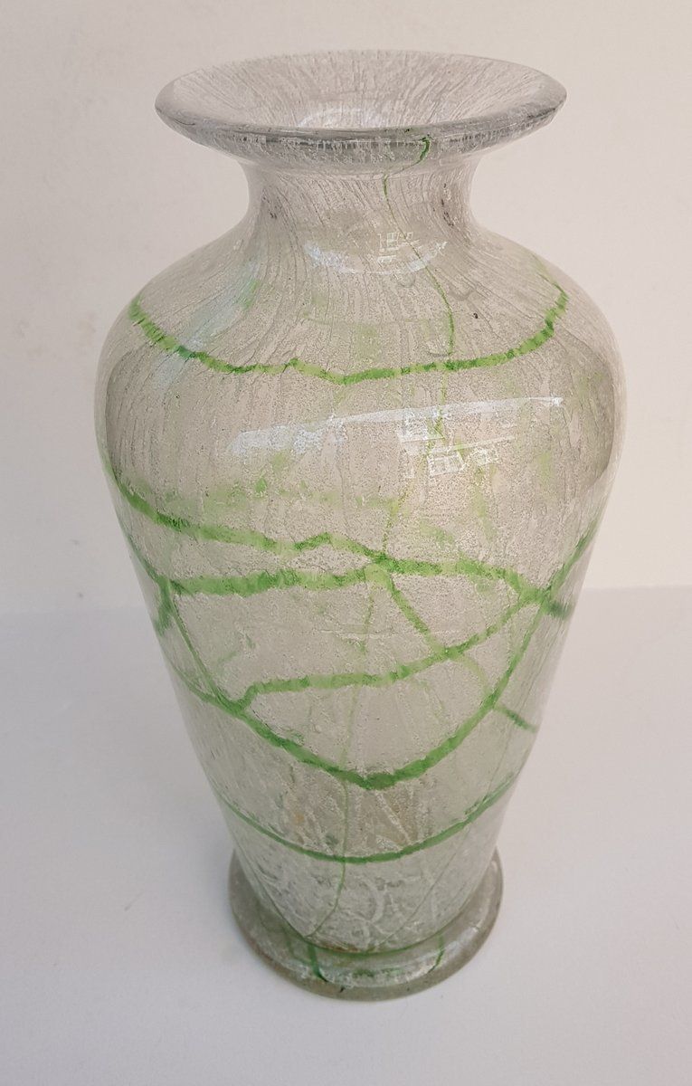 Foam Glass Vase With Green Thread Decor By Johann Lötz Witwe For Spiegelau photo 317.2
