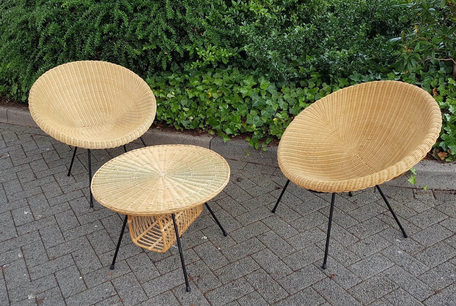 Wicker Set Of Table And Chairs, 1960s